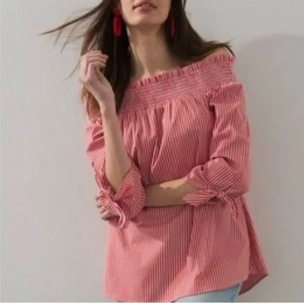 Chico’s Plus Striped Orange Off-Shoulder Top- XL